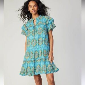 Current Air Blue and Yellow Patterned Boho Dress
